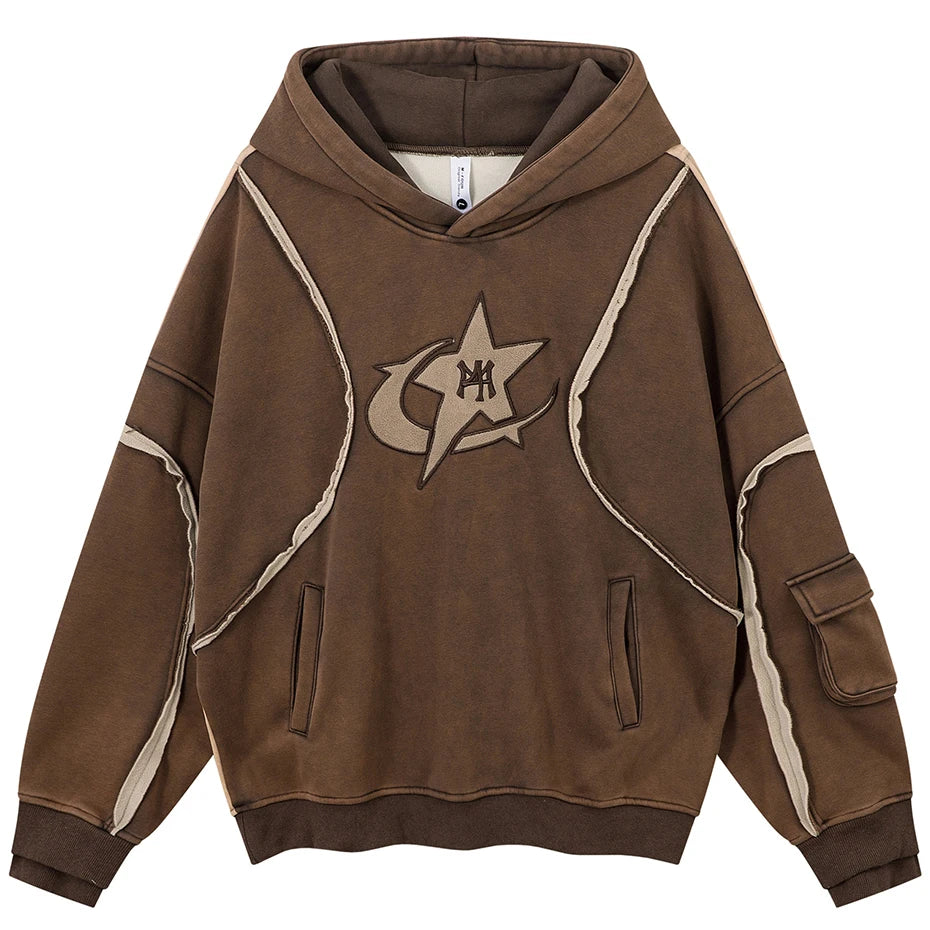 Haruja - Brown Patchwork Vintage Hoodie