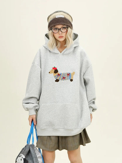 Haruja - Cartoon Dog Embroidery Hoodie