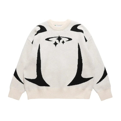 Haruja - white Y2K Stars Graphic Sweater