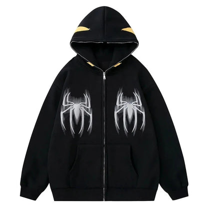Haruja - black Spider Graphic Zipped Hoodie