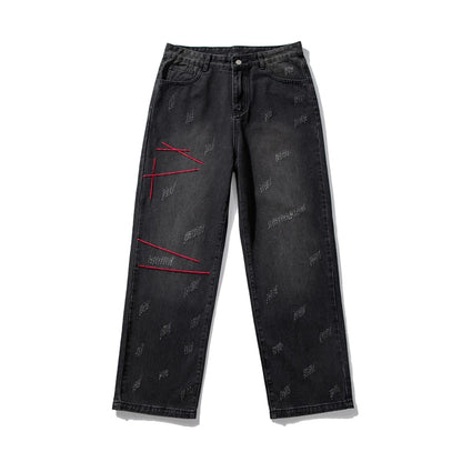 haruja Embroidery Korean Design Denim black Pants - streetwear jeans