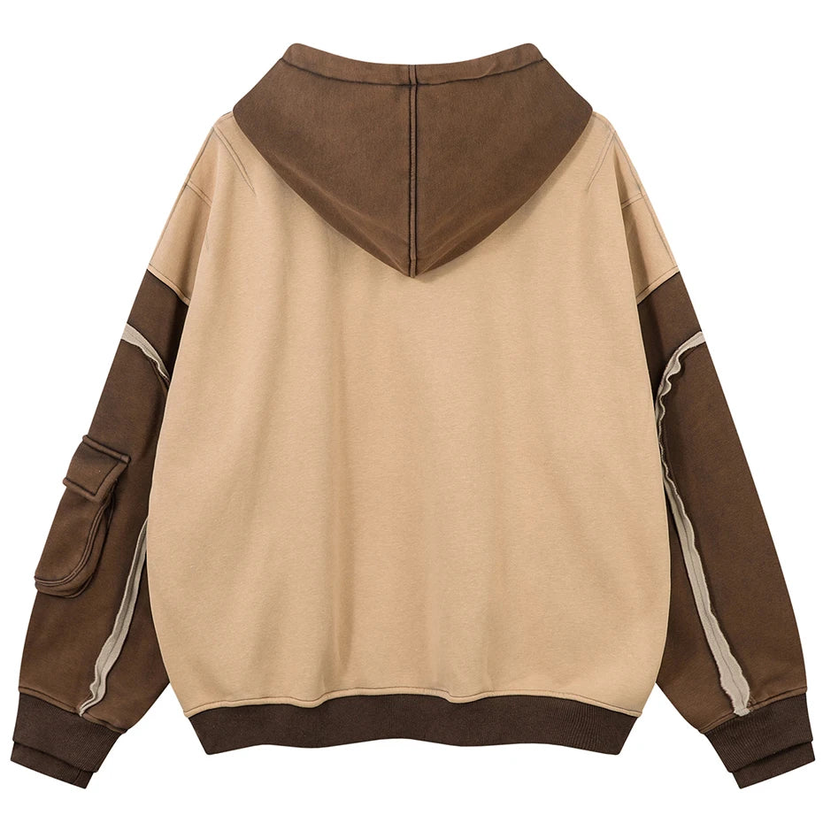 Haruja - Brown Patchwork Vintage Hoodie