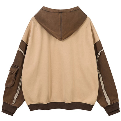 Haruja - Brown Patchwork Vintage Hoodie