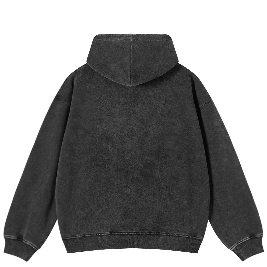 Washed Black Red Flame Oversized Hoodie