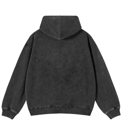 Washed Black Red Flame Oversized Hoodie