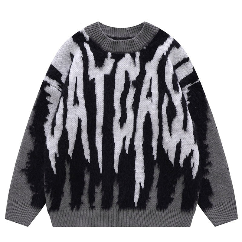 Harajuku Vintage Knitted Sweater white grey and black