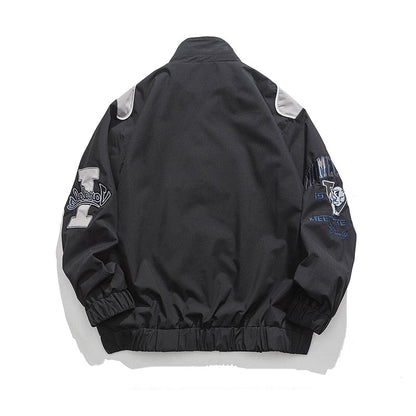 haruja - Black Embroid Motorcycle Jacket