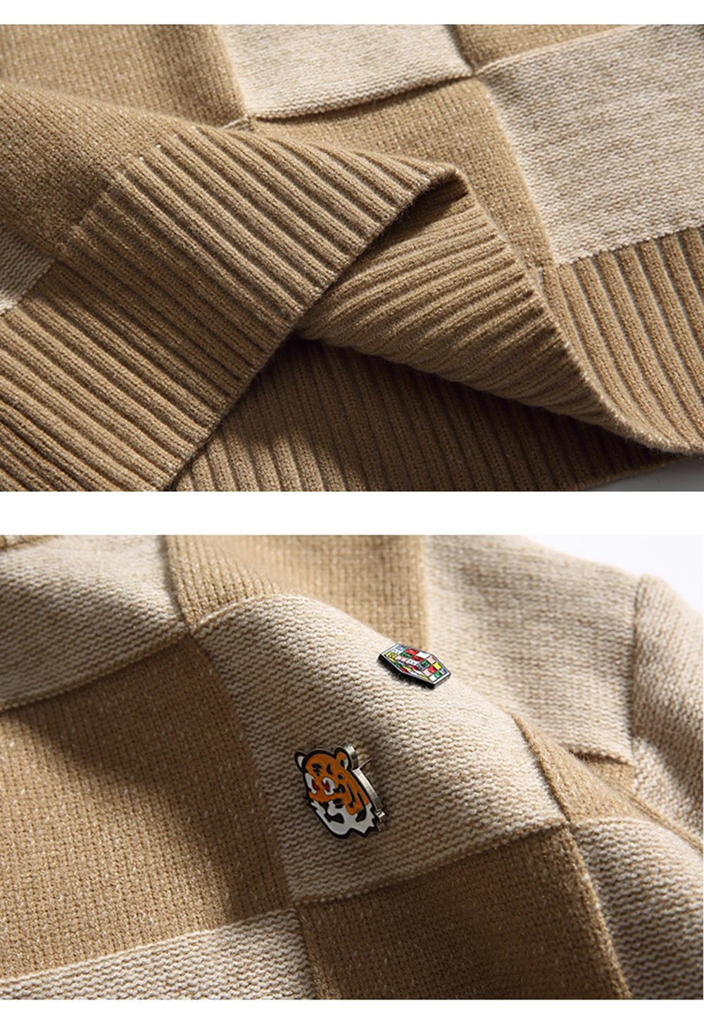 Haruja - Khaki Chess Square Sweater