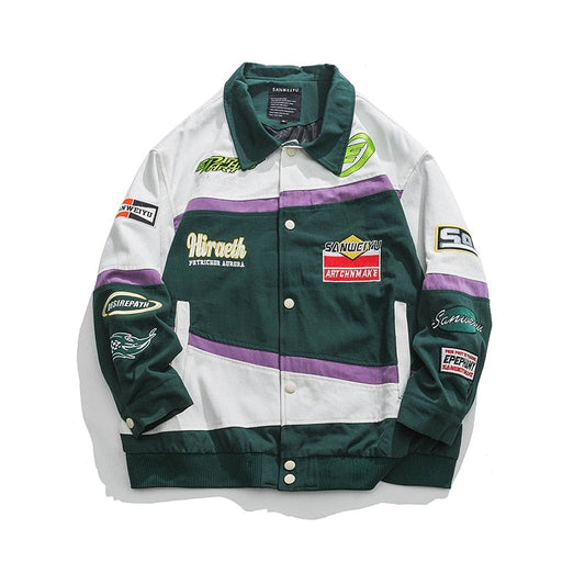 Cotton Patchwork Green Racing Jacket