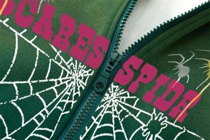Haruja - Spider Printed Retro gradient Zipped Hoodie