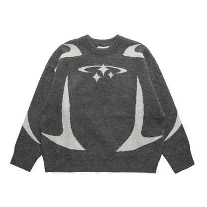 Haruja - grey Y2K Stars Graphic Sweater