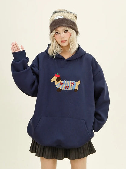 Haruja - Cartoon Dog Embroidery Hoodie