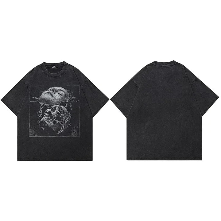 Washed Black Skull Chain Oversized T-Shirt