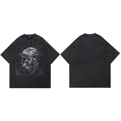 Washed Black Skull Chain Oversized T-Shirt