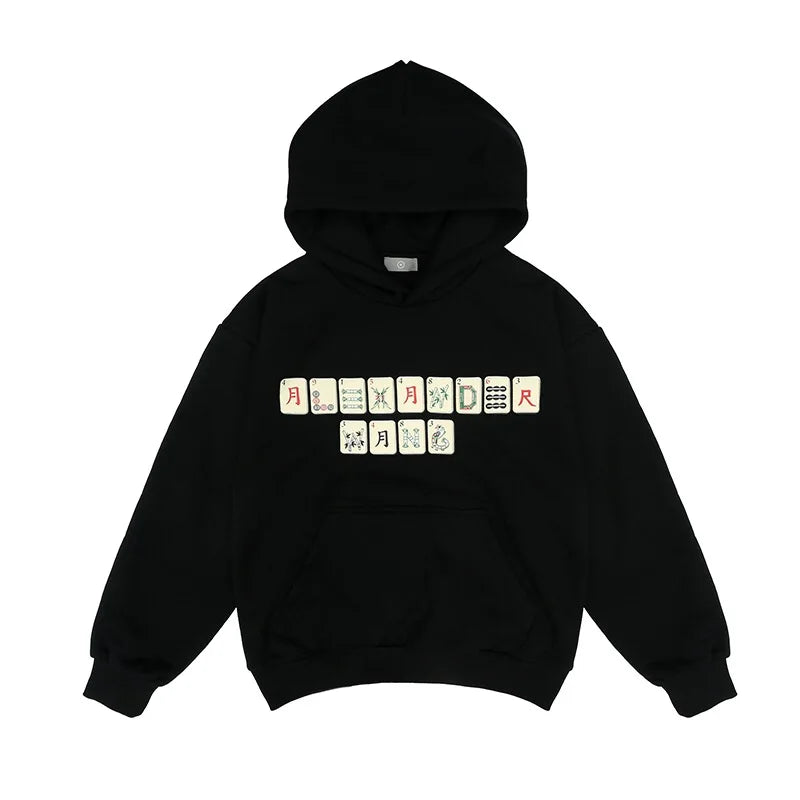 haruja Mahjong Printed black hoodie
