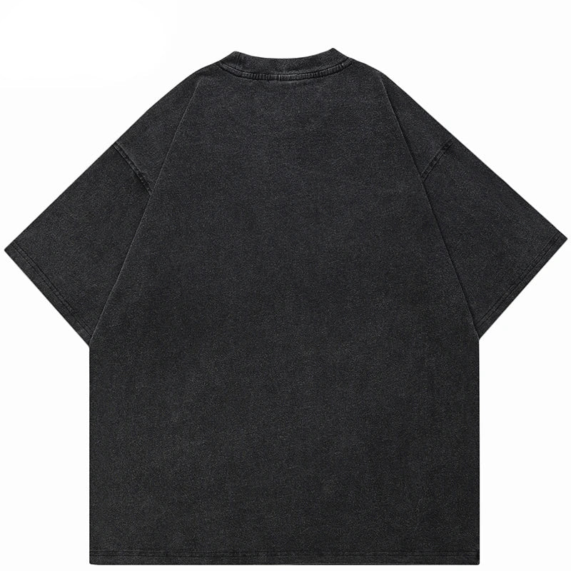 Washed Black Abstract Dragon Oversized T-Shirt