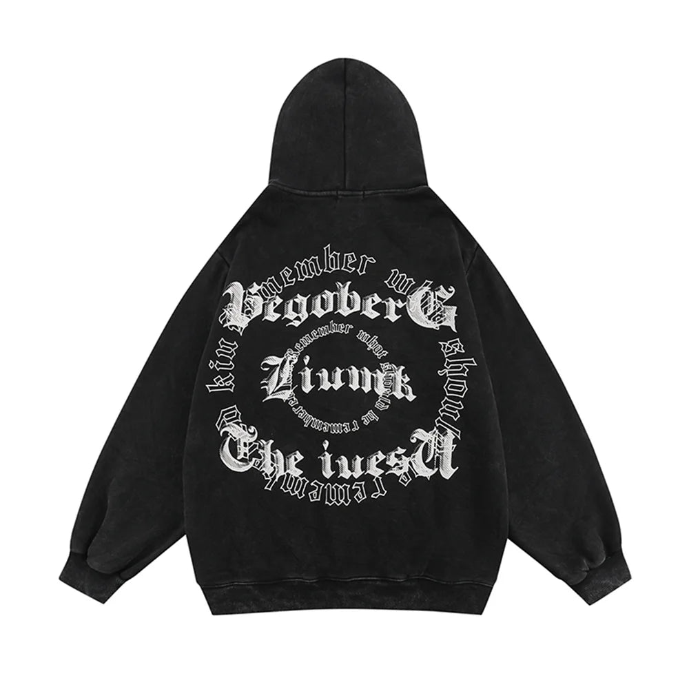 Haruja - Letter Double-Sided Printed black Zipped Hoodie
