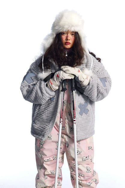 Haruja - Reflective Patchwork Fluffy Coat