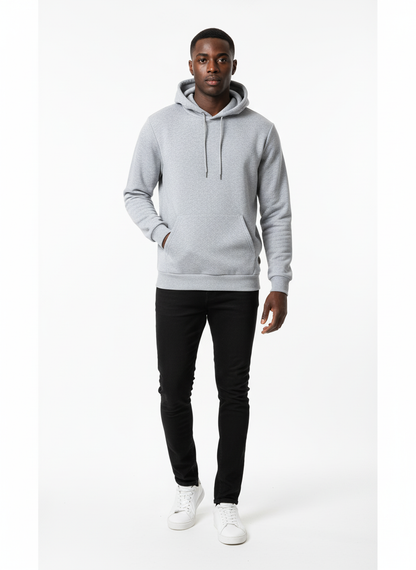 black men wearing basic gray hoodie