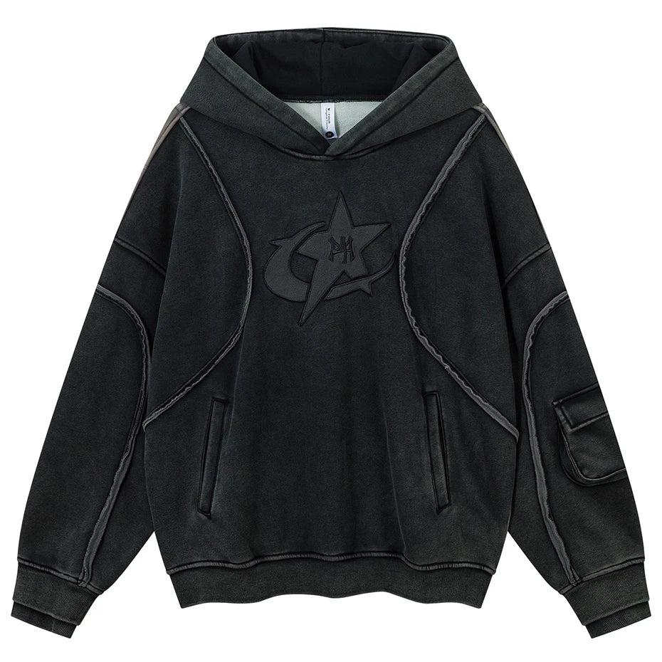 black patchwork vintage hoodie front