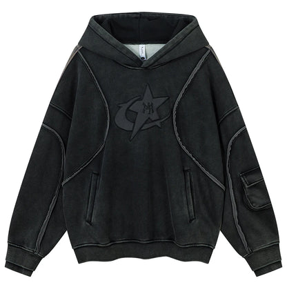 black patchwork vintage hoodie front