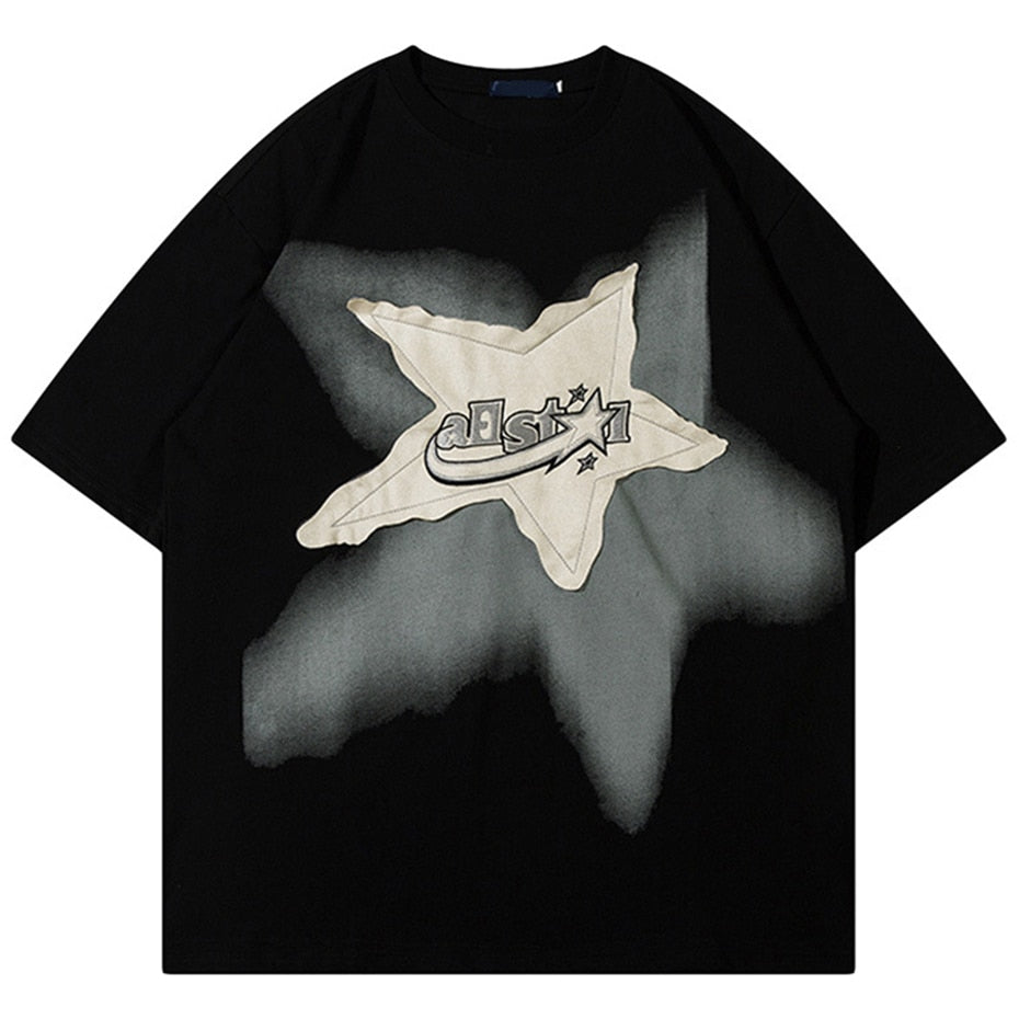 black t-shirt with shooting star