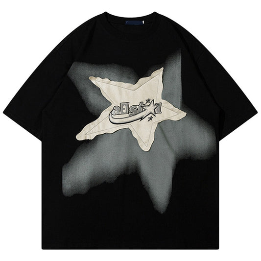 black t-shirt with shooting star