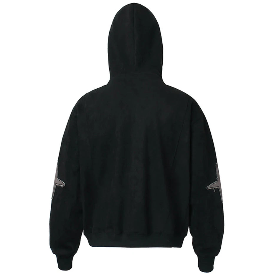 black vintage suede hoodie back