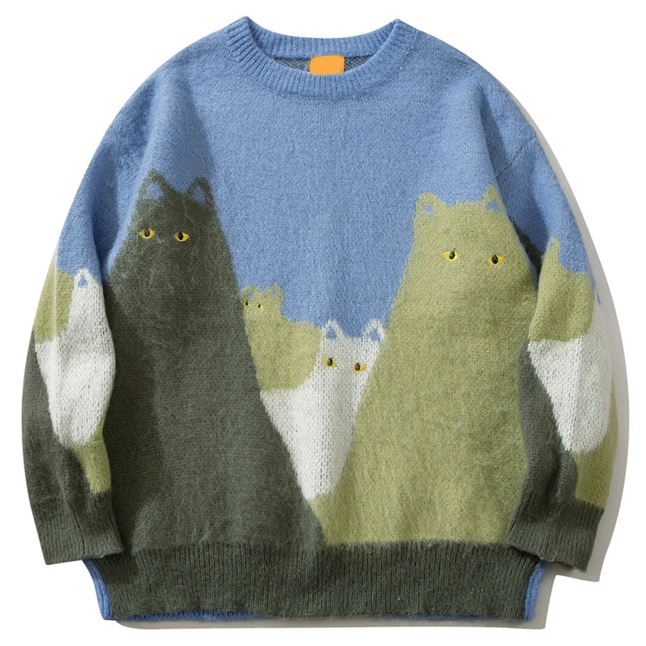 blue cat graphic sweater front