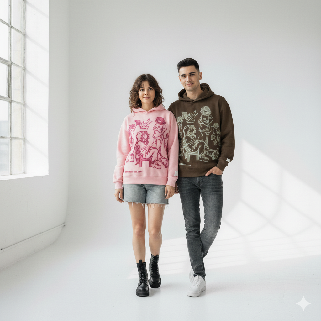 couple wear Cartoon Character Print Hoodie