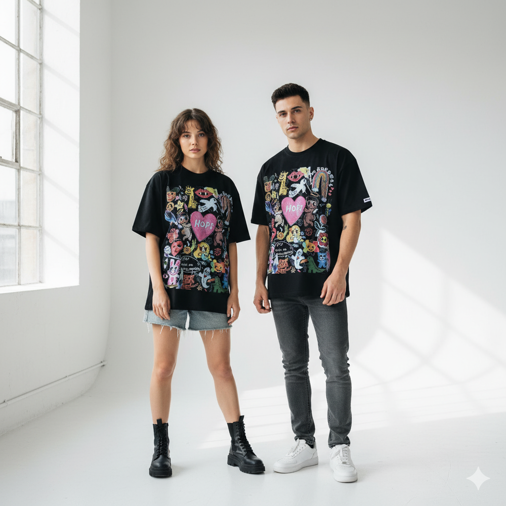 couple wear haruja_hope_black_tee