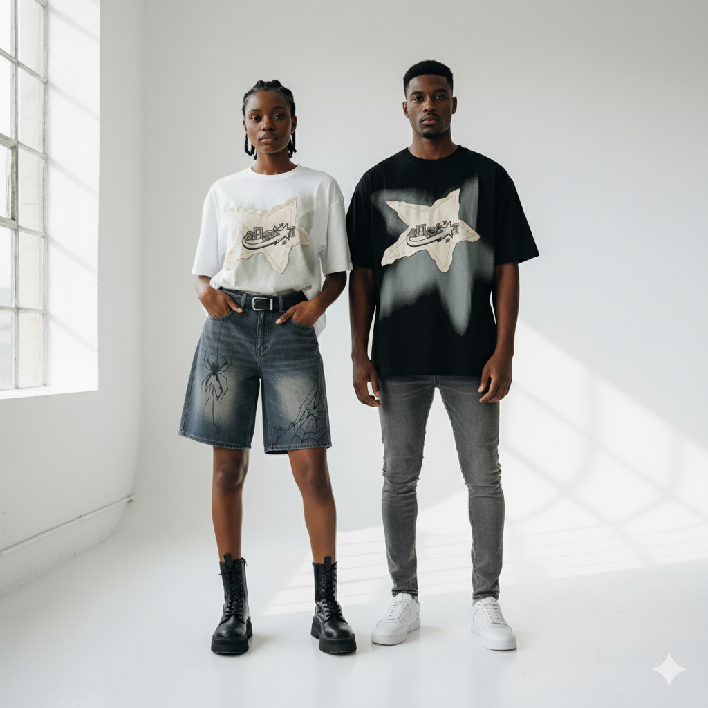 couple wearing shooting star tee