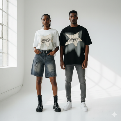 couple wearing shooting star tee