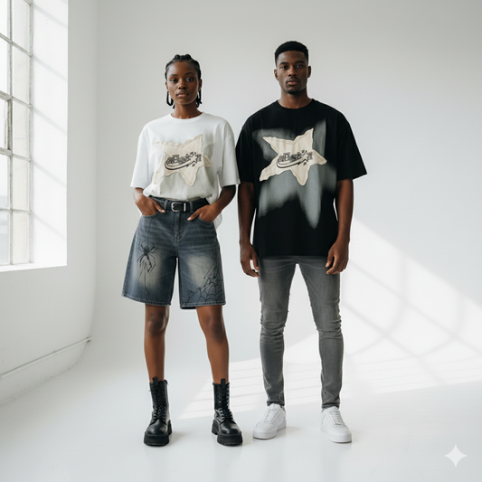 couple wearing shooting star tee