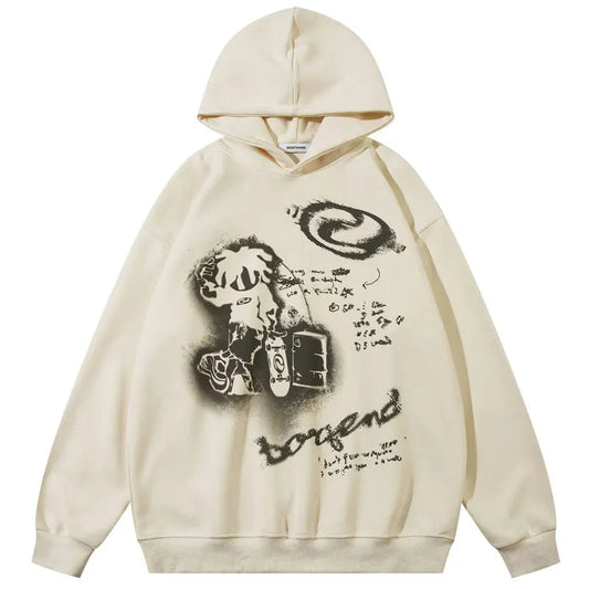 Harajuku Cartoon Beige Hoodie