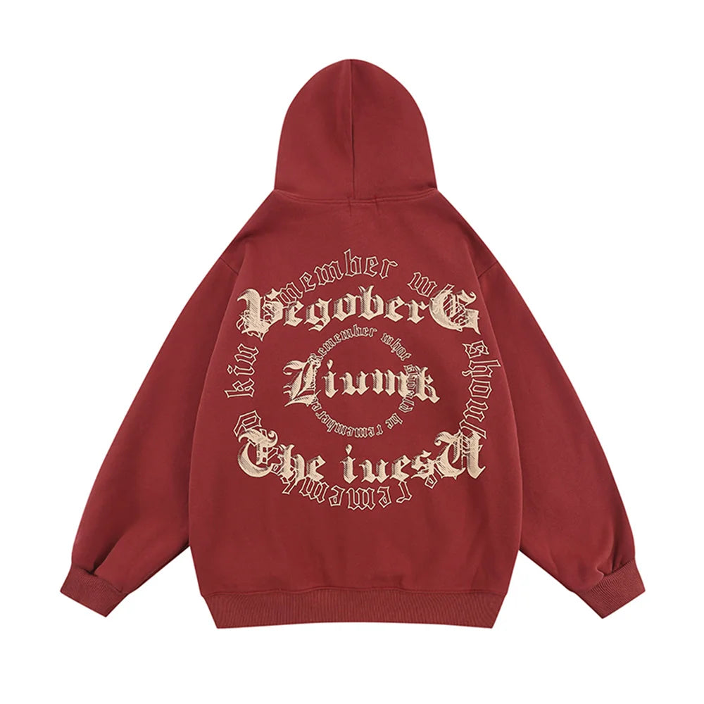 Haruja - Letter Double-Sided Printed red Zipped Hoodie