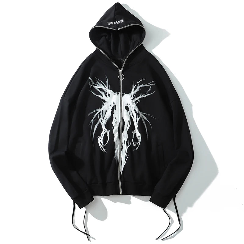 Haruja - Punk Graphic Print Zipped Hoodie