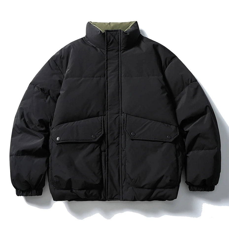 haruja black winter puffer coat front