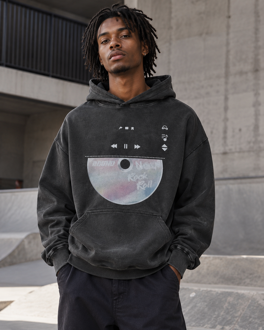 Washed Black CD Player Oversized Hoodie