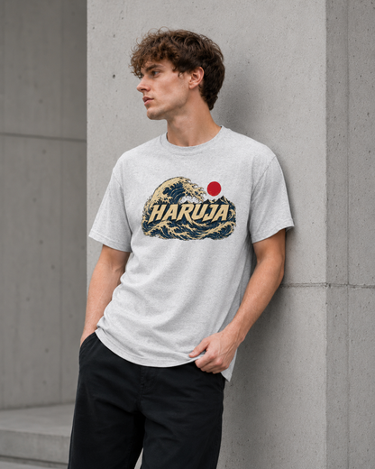 Haruja Japanese Wave Ash Grey Graphic T-Shirt