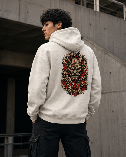 Haruja Oni Demon Oatmeal Heather Graphic Hoodie