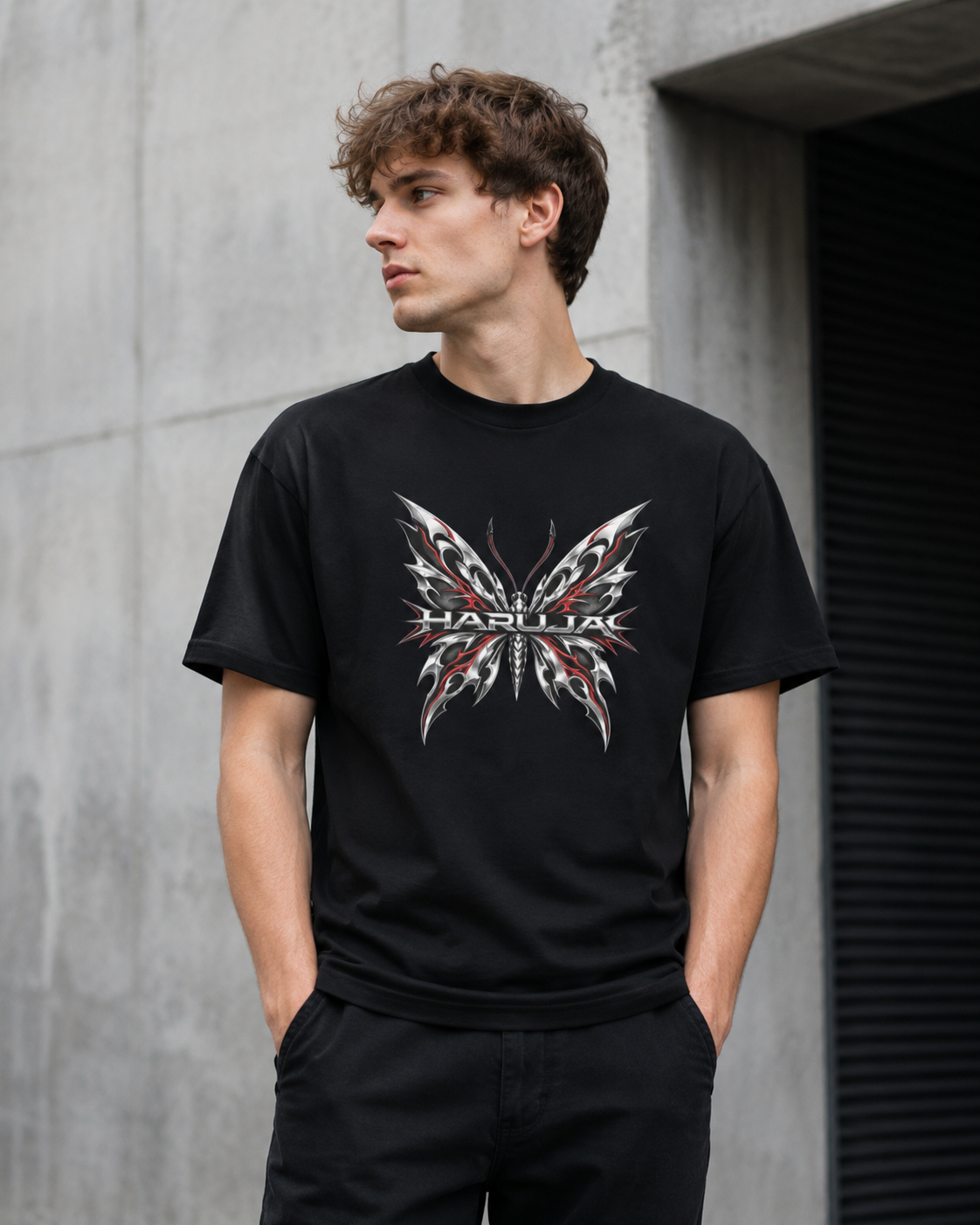 Haruja Tribal Butterfly Black Graphic T-Shirt