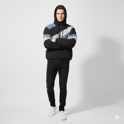 men wear Black Winter Patchwork Jacket front