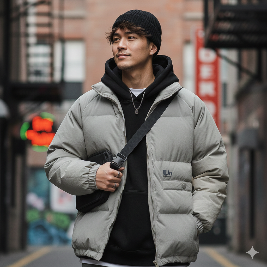 men wear Winter Gray Green Coat front