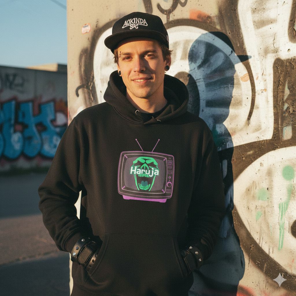 men wearing -screaming-tv-black-hoodie