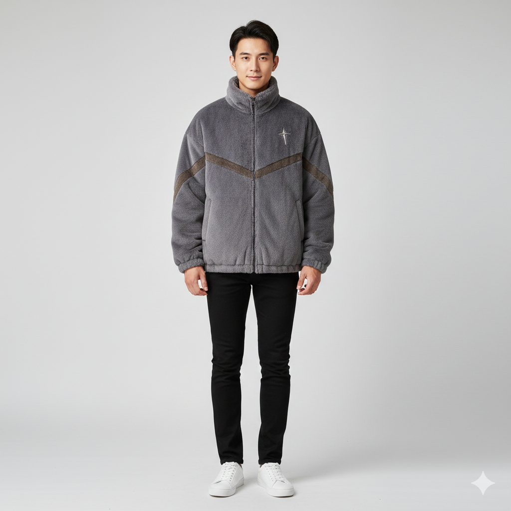 men wearing Gray_Winter_Plush_Coat_front