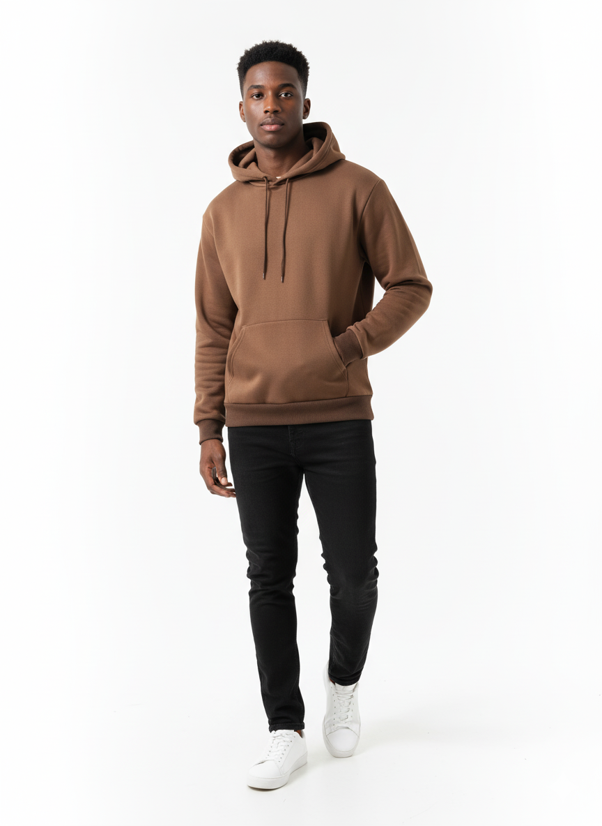 men wearing basic brown hoodie