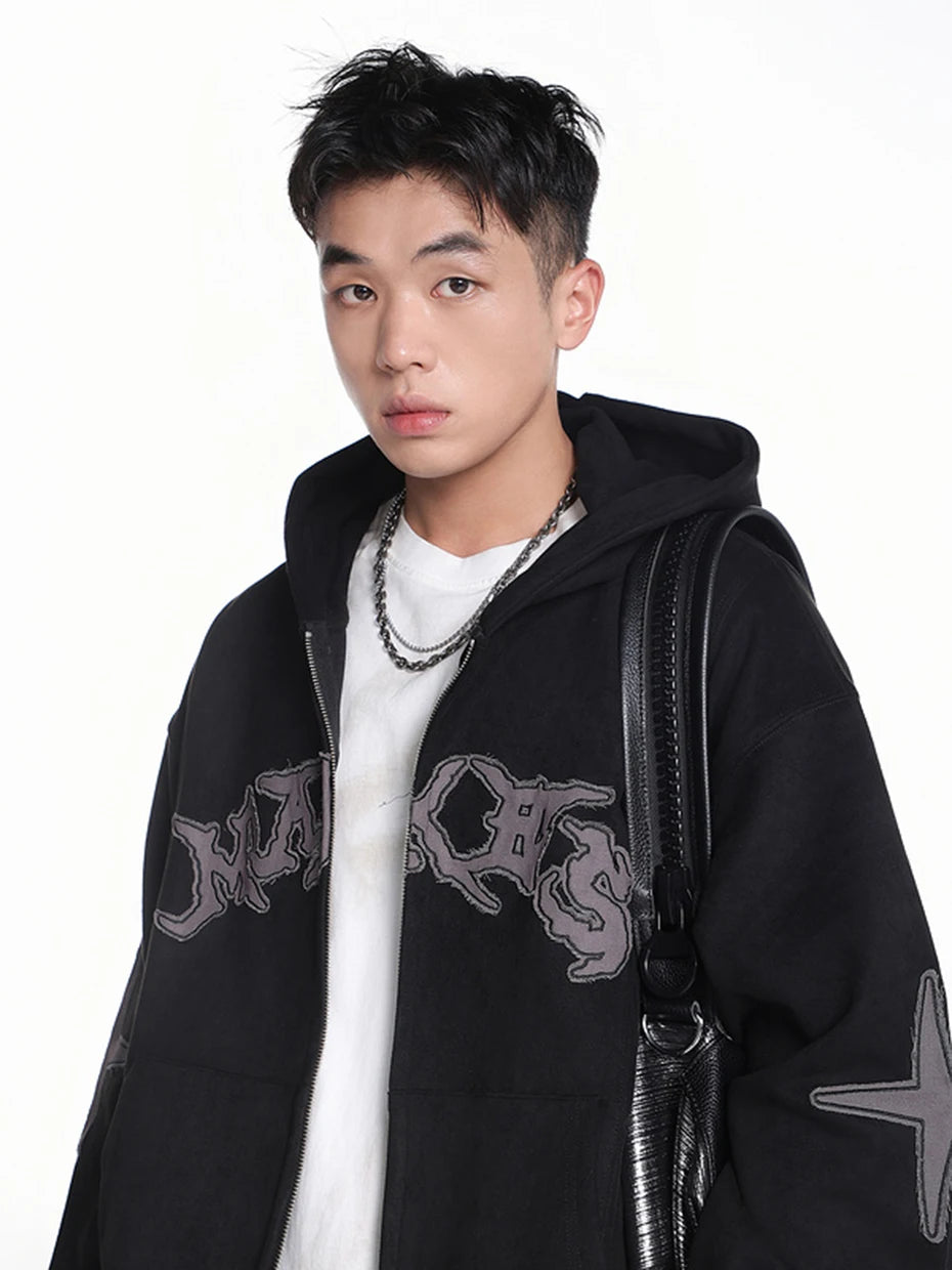 men wearing black vintage suede hoodie 1