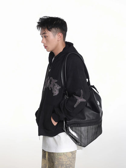 men wearing black vintage suede hoodie 