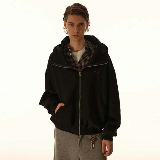 haruja dark grey zipper casual hoodie front